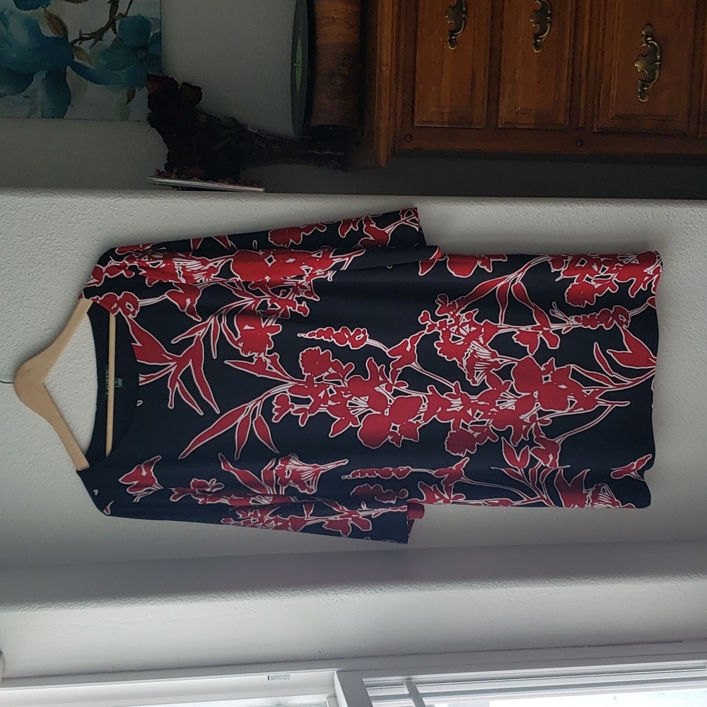 Ralph Lauren Red, Black, and White Flower Work Dress
